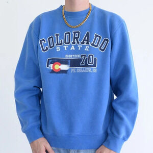 Vintage 90S Jan's Sport Blue Colorado State Collegiate Crewneck Sweater Size Med